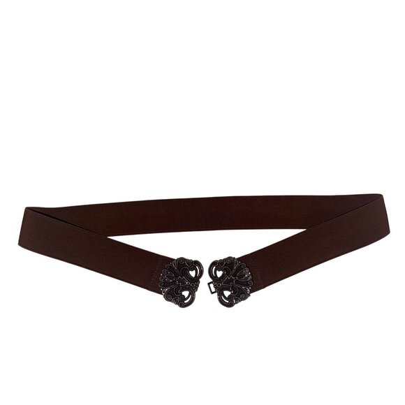 Womens Belt Brown Wide Elastic Metal Buckle 32" Sz M Stretchy Boho Retro Classic - Picture 1 of 5